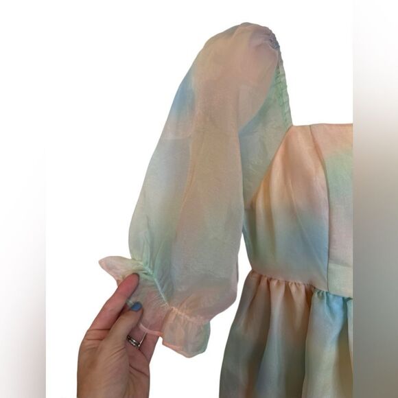 NWT Endless Rose Pastel Ombré Puff Sleeve Mini Dress - Picture 5 of 9
